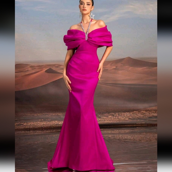 Dresses & Skirts - Elegant Purple Necklace Chain, Exaggerated Bow,Off-Shoulder,Bustier,High Waist